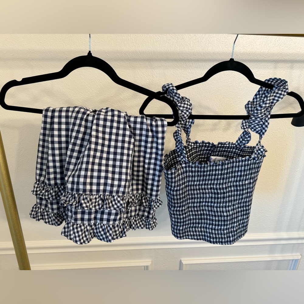 2-piece blue and white plaid set